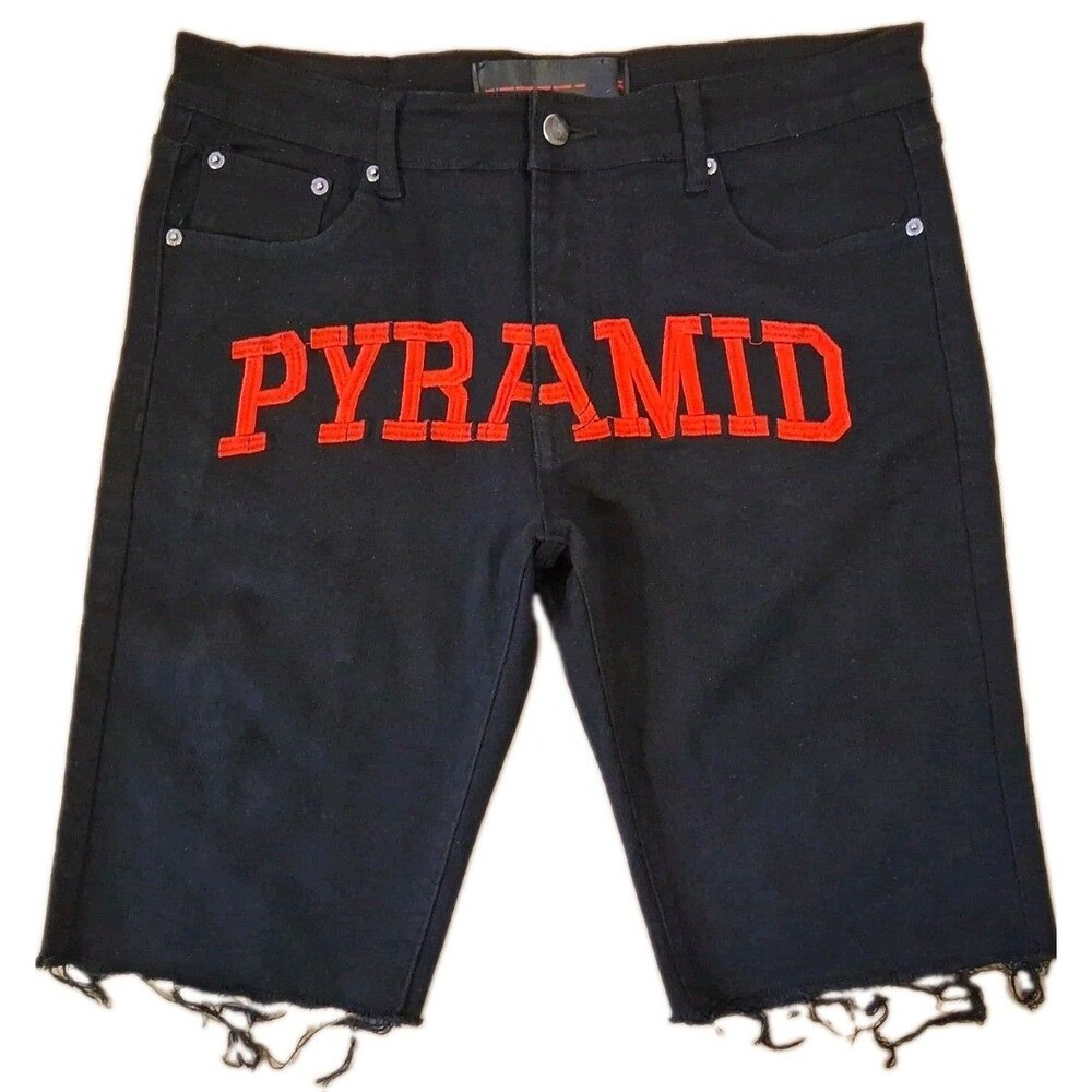 Chris Brown's Pyramid Cut Off Denim Jean Shorts Men's Size 34 Black Raw Hem EUC